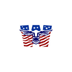 A clean emblem of an eagle blended with the USA flag forming a unique alphabet letter, ideal for logos, patches, and patriotic branding projects.