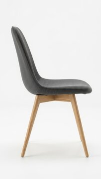 Modern Grey Dining Chair with Wooden Legs on White Background.