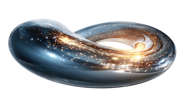 Abstract cosmos universe with glowing spiral nebula inside a transparent glassy mobius strip space-time continuum form