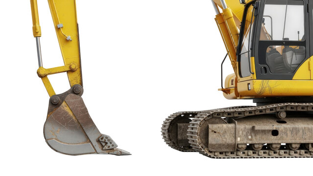 Industrial yellow excavator isolated, ready for construction isolated on transparent background