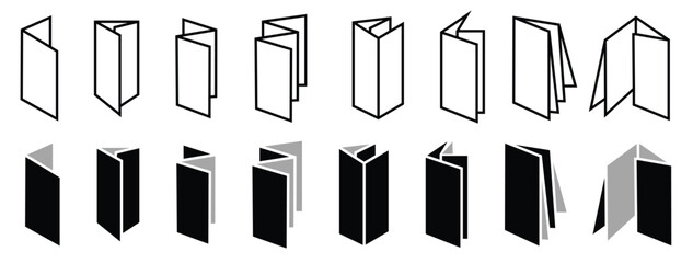 Types of Brochure Folds Black Line Icon Set &ndash; Paper Folding Diagrams Vector Illustration