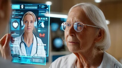 Remote healthcare vision: Capturing the image of a female doctor engaging in a virtual consultation with an older patient - Powered by Adobe