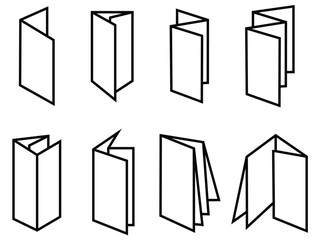 Types of Brochure Folds Black Line Icon Set &ndash; Paper Folding Diagrams Vector Illustration
