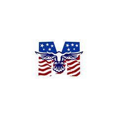 A clean emblem of an eagle blended with the USA flag forming a unique alphabet letter, ideal for logos, patches, and patriotic branding projects.