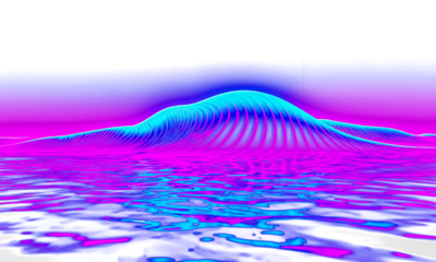 Vibrant Abstract Neon Wave Background with Blue and Pink Lines Representing Digital Data, Sound, Technology, and Energy Flow