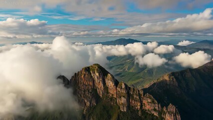 Panoramic view of alpine sea of clouds and natural scenery