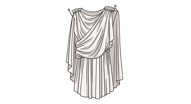 Ancient Greek Toga Dress with Draped Fabric and Pleated Skirt.
