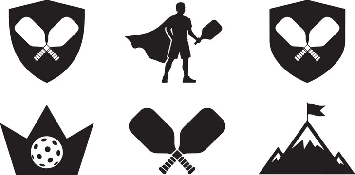 Fototapeta Set of Silhouette People Play Paddlesport or Pickleball on Transparent Background