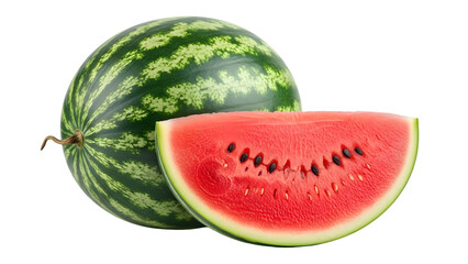 Fresh whole and cut watermelon fruit isolated on transparent background