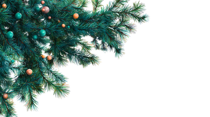 Christmas tree branch with ornaments festive holiday decoration isolated on white background for des