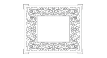 Ornate black and white rectangular frame with intricate floral and symmetrical line art patterns.