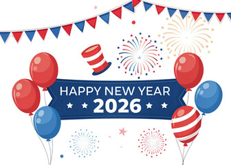 Happy new year 2026 celebration in USA isolated on white background 2
