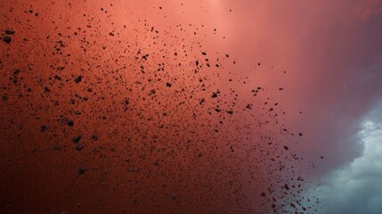 capitulating. Volcanic eruption launching rocks into a dark red sky, dramatic natural scene. travel magazines, destination branding, designed for travel destination branding, used by store managers.
