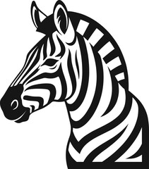 Stylized Zebra Head Silhouette – Isolated on Transparent Background Black and White Wildlife Vector Illustration