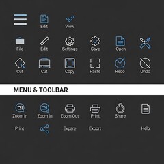 Menu and Toolbar Icons for Editing and Navigation.