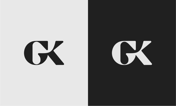 Two stylized GK monogram logos presented on contrasting light and dark backgrounds, showcasing a modern and elegant design.
