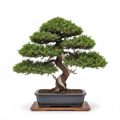 Single miniature Japanese bonsai tree isolated on a white background