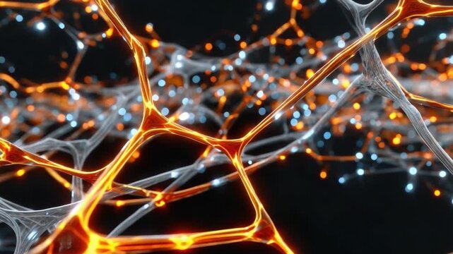 Neurons & Network of Connection: An intricate web of interconnected neurons glows against a dark background, illustrating the complexity of neural pathways and communication within the brain.