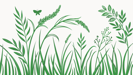 Obraz premium Green Grass Seamless Pattern Vector – Lush Lawn Texture Repeat on White Background