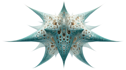 Abstract fractal organism generating spiky biomorphic shapes and organic cellular texture on transparent background