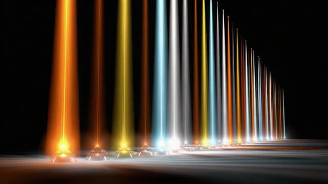 Radiant Beams of Color: A mesmerizing array of luminous beams of vibrant colors emerge from a dark background, illustrating a dynamic play of light and hue.
