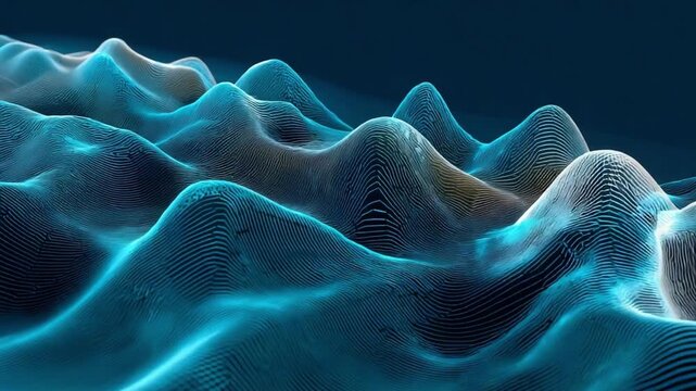 Abstract Digital Terrain: A mesmerizing visualization of digital topography, rendered in luminous blue and white, depicting undulating landscapes.