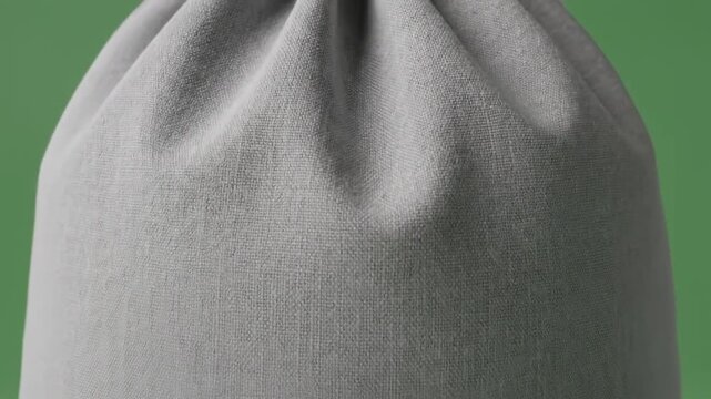 Simple Gray Drawstring Bag Mockup on a Solid Green Background.