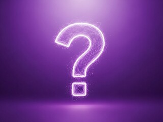 Stunning glowing question mark symbol illuminates dark purple background perfect for concept of mystery or seeking answers