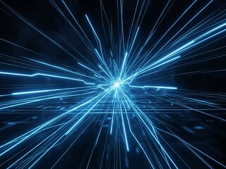 Obraz premium Dynamic blue light streams accelerate through a dark digital tunnel representing massive data transfer and futuristic network speed concepts