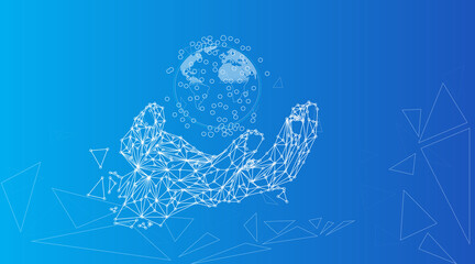 Futuristic Wireframe Hand with Global Technology Sphere