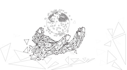 Abstract Polygonal Human Hand Holding Digital World Concept