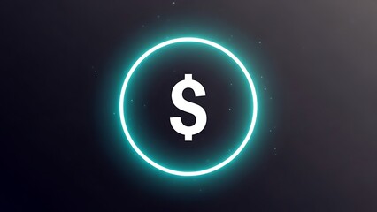 Glowing neon dollar sign icon inside a bright circle on dark background.