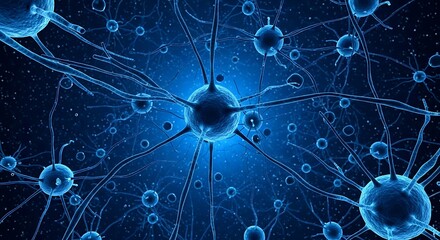 3D blue glowing DNA molecule illustration with futuristic scientific network design