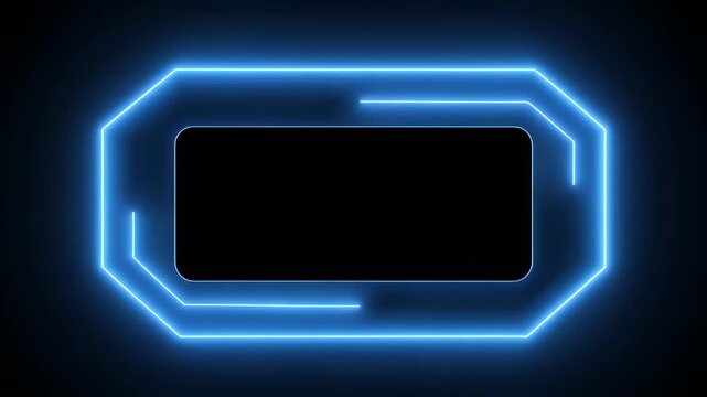 Blue neon frame enclosing a black rectangle
