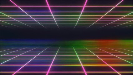 Retro Neon Grid Tunnel Background with Pink Lines and Dark Space. - Powered by Adobe