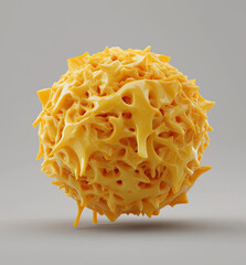 Delicious melting cheese sphere abstract form hovers above a smooth neutral surface