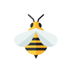 Obraz premium A simple flat design illustration of a yellow and black striped bee with white wings and black antennae.
