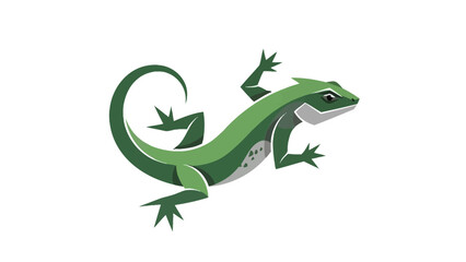 Fototapeta premium A stylized illustration of a vibrant green lizard with a curled tail, depicted against a clean white background.