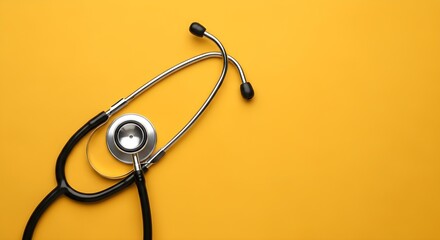 Black Stethoscope on Yellow Backdrop Professional Medical Tool for Healthcare and Diagnosis