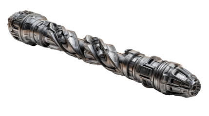 Futuristic metallic cylindrical component, featuring intricate mechanical details, representing advanced technology, power, and science fiction concepts
