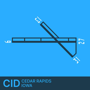 Eastern Iowa Airport Runway, CID, Poster Style Vector Illustration