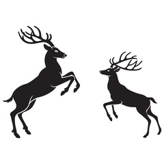 Obraz premium Stag jumping and rearing silhouettes Vector