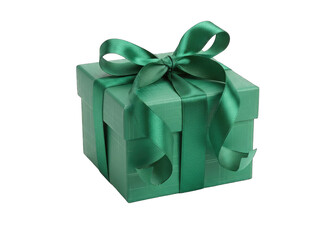 Fototapeta premium Sparkling Emerald Green Gift Box Tied With A Matching Glittery Ribbon And Bow Isolated On A Clean Transparent Background With Balanced Lighting