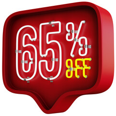 3D Flickering Animation of 65 Percent Off Neon Discount Sign Inside a Red Bubble Balloon