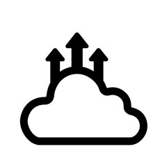 Outlined cloud triple-upload icon representing clear multi-stream file transfer, scalable upward movement, and efficient distributed cloud workflows.