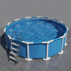 Above-Ground Pool: A pristine above-ground pool invites refreshing dips on a hot day. The clean water beckons, with a ladder for easy access.