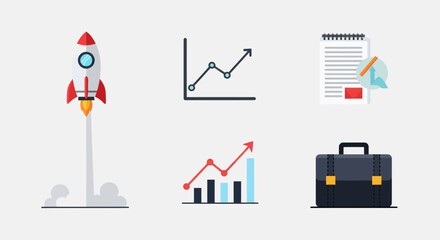 Colorful Rocket Launching Upward with Flames and Smoke.