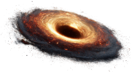 Black hole attracting matter and light in accretion disk, creating powerful gravity in an expanding universe
