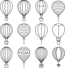 Ingelijste posters Luchtballon Hand-drawn hot air balloon vector set, various designs, black and white illustrations  © Shape Hub
