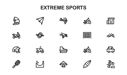 Extreme Sports and Adventure Activities Professional Line Icon Collection – Modern Editable Vector Icons